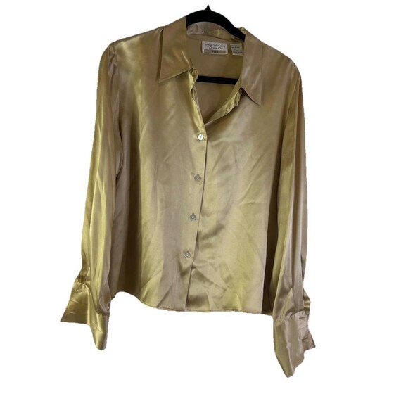 90s Button Shirt Top Womens 10 Silk Satin Collared Classy Money, Womens Satin Shirt, Vintage Silk Button Shirt, Classy Shirt
