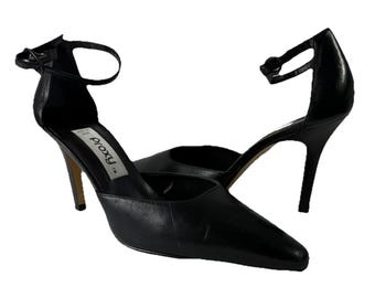 Deadstock Vintage 80s Leather D'Orsay Strappy Pointed Heels Pumps Womens 8, Vintage D'Orsay Heel, 1980s Pumps, Black Leather Heels
