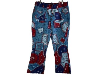 70-tals dam XL regnbågsfärgade patchworkbyxor med knappgylf Streetwear Hippy, dampatchworkbyxor, vintage-utsvängda byxor, 1970-tals dambyxor