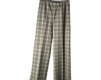 Jaren '70 Womens 14 Grote Plaid Knit High Rise Wide Leg Flare Broek USA Disco, Dames Plaid Broek, Vintage Wide Leg Broek, jaren 1970 Damesbroek
