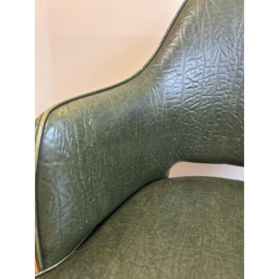 70s MCM Avocado Green Faux Leather Swivel Office Dining Chair Gold