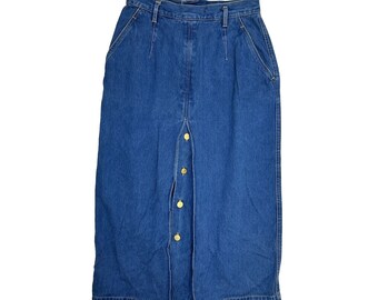 Y2K Womens 10 Button Front Denim Jean Straight Midi Skirt, Y2K Denim Skirt, Womens Button Front Skirt, Womens Midi Skirt, Minimalist Skirt