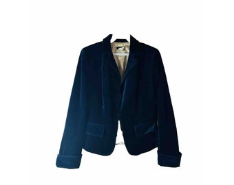 Y2K Mujer 4 Velour Velvet Hook Latch Blazer Traje Chaqueta Azul, J. Crew Mujer Blazer, Vintage Velour Blazer, Chaqueta Disco para Mujer