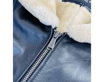 Y2K Womens Small Faux Fur Shag Hood Leather Flight Bomber Flight 