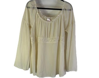 Y2K Fairy Boho-topshirt dames XL Bell Sleeve doorschijnend vloeiend ivoor, Womens Bell Sleeve-shirt, vintage Fairy-shirt, babypoptop