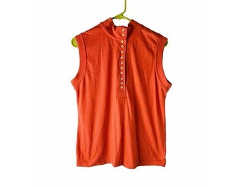 80s Womens Medium Collared Button Henley Sleeveless Shirt Preppy Rockabilly, Womens Collared Blouse, Vintage Henley Shirt, 1980s Tank Top