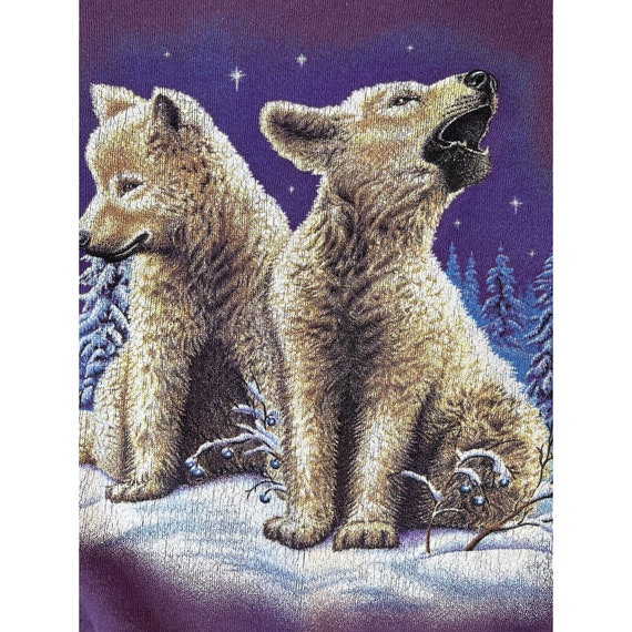 90s Womens Large Wolf Cubs Nature Snowy Trees Fad… - image 2