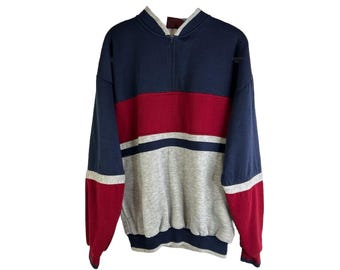 90s Mens Large Faded Rainbow Color Block 1/2 Zip Sweatshirt Streetwear, Mens Color Block Sweatshirt, Vintage Streetwear Sweatshirt