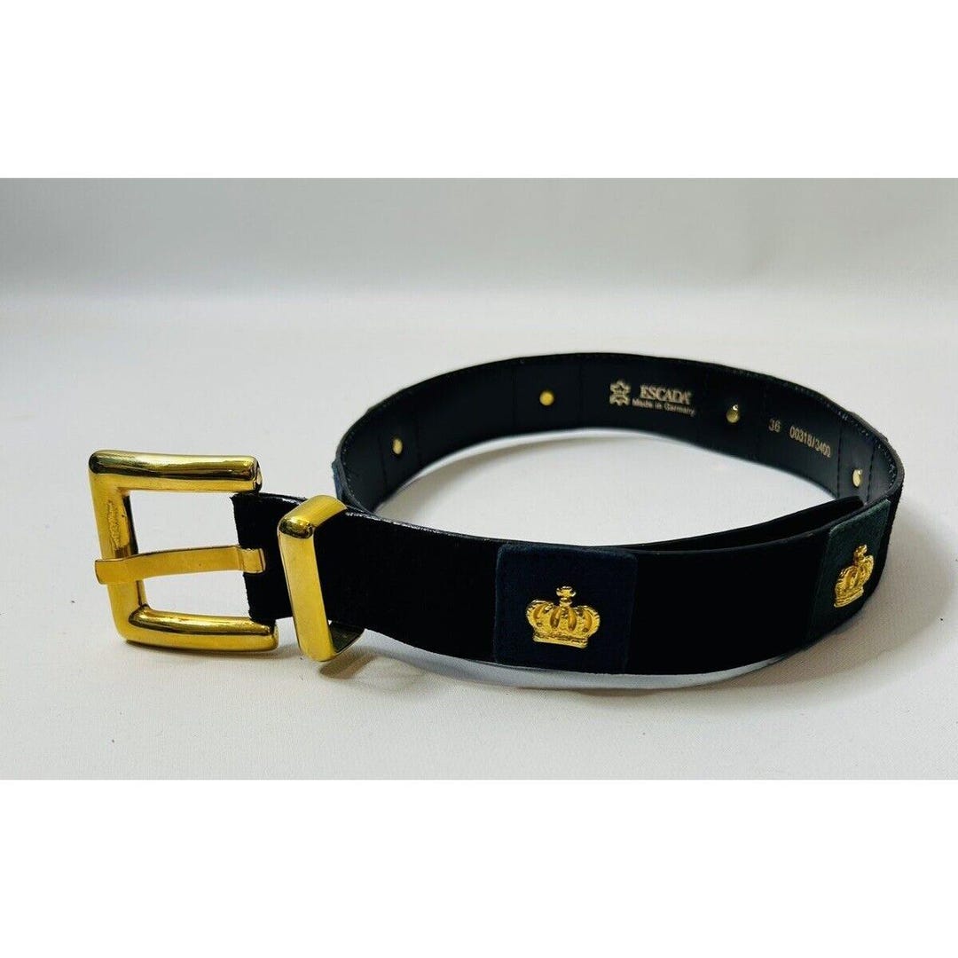 90s Escada Womens 36 Leather Suede Brass Crown Grommet Belt  display picture 2
