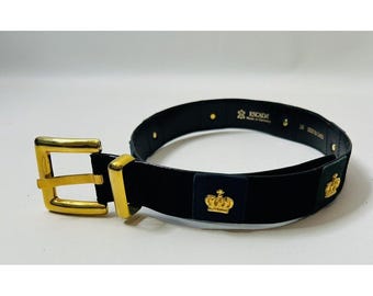90s Escada Womens 36 Leather Suede Brass Crown Grommet Belt  display picture 1