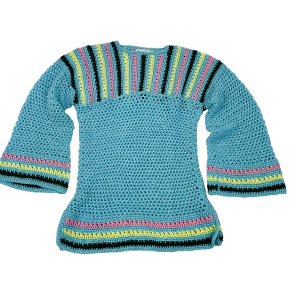 Y2K Womens Medium Hand Knit Rainbow Crochet Bell S