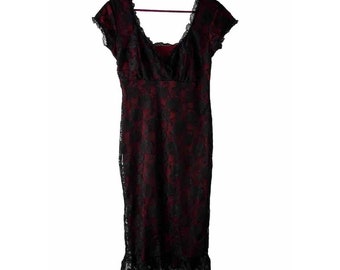 Y2K Womens Large Frilly Floral Lace Overlay Dress Romantic Goth Witchy, Womens Lace Dress, Vintage Whimsigoth Dress, Baby Doll Dress