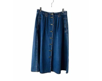 90s mujeres 10P descolorido denim Jean botón frente midi falda grunge streetwear, falda de mezclilla para mujer, falda delantera de botón vintage, falda de tobillo jean
