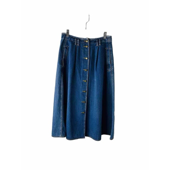 90s Womens 10P Faded Denim Jean Button Front Midi 