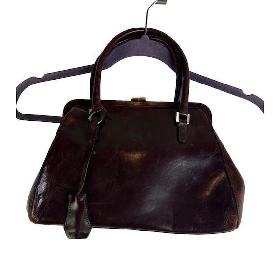 90s FOSSIL Leather Kiss Lock Tote Purse Handbag Distressed Leather, Vintage Fossil Purse, Leather Kiss Lock Tote Purse, Leather Purse
