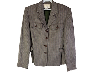 Blazer à carreaux pied-de-poule en tricot de soie chic des années 80, veste 10, blazer à carreaux pied-de-poule vintage, blazer en soie vintage, blazer