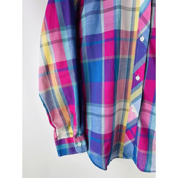 VTG 80s Womens Medium Rainbow Plaid Baggy Button … - image 5