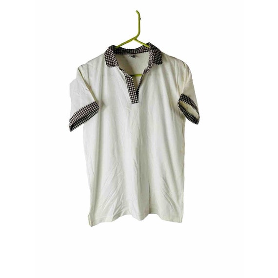 80s Womens Medium Picnic Plaid Collared Polo Shir… - image 1