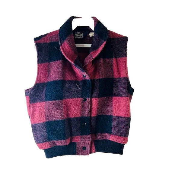 90s Woolrich Womens Medium Wool Plaid Bomber Hunting Vest Jacket, Woolrich Womens Vest, Vintage Plaid Hunting Jacket, Wool Vest