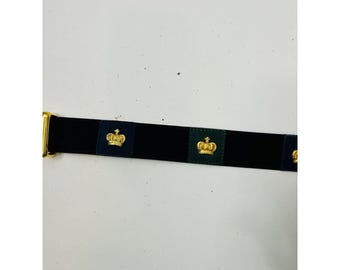 90s Escada Womens 36 Leather Suede Brass Crown Grommet Belt 