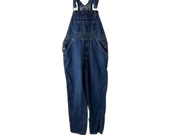 May include: A pair of blue denim overalls with adjustable straps.