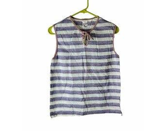 NOS 70s Womens Large Striped Tie Neck Tank Top Shirt Hippy Preppy, Womens Sleeveless Blouse, Vintage Tank Top, 1970s Rainbow Shirt