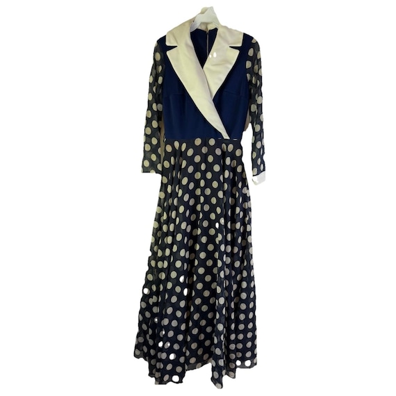 60s Rockabilly Maxi Circle Dress Polka Dot Collared Long Sleeve Small, 60s Mod Dress, Vintage Circle Dress, Polka Dot Dress