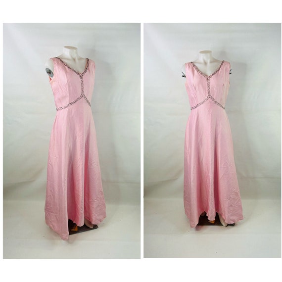 1950s Blush Pink Embellished Beaded Maxi Prom Dre… - image 2