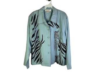Chaqueta grande de seda con bordado de cebra para mujer, años 90, original y caprichosa. Chaqueta de seda para mujer, chaqueta vintage con estampado animal.