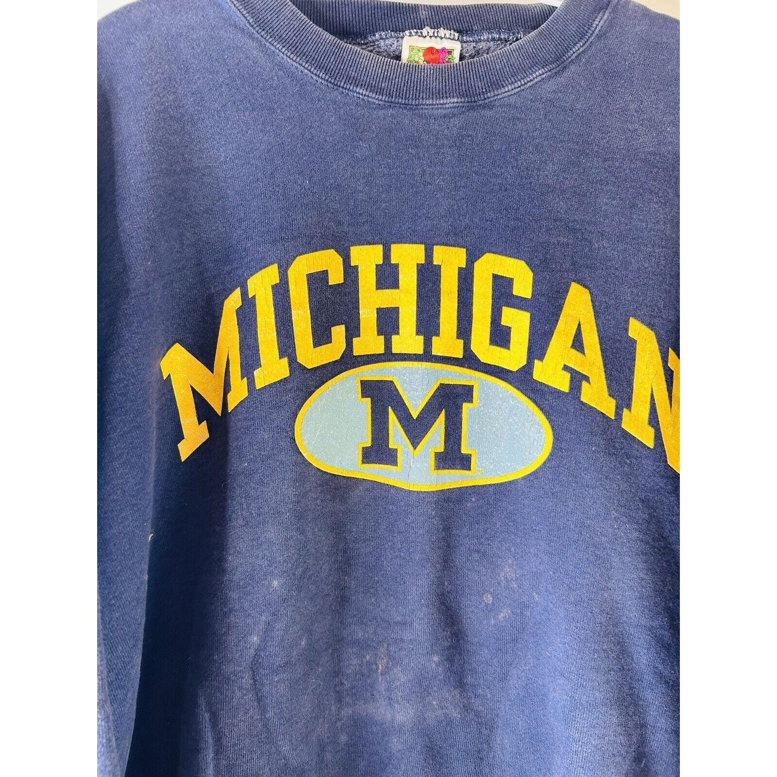 90s Mens XL Michigan Spell Out Faded Crewneck Sweatshirt Navy Blue