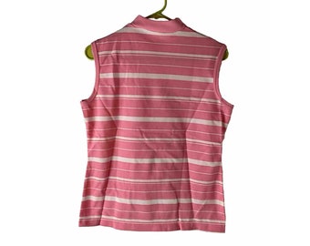 70s Womens XL Pink Striped Knit Sleeveless Blouse Tank Top Preppy Mod, Womens Striped Blouse, Vintage Sleeveless Blouse, Preppy Tank Top