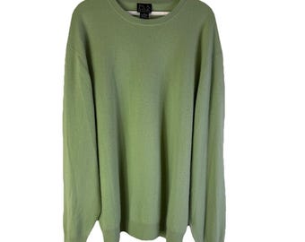 90s Mens XL Soft Cashmere Crewneck Sweater Green Rockabilly Luxury, Mens Knit Sweater, Vintage Cashmere Sweater, Green Sweater