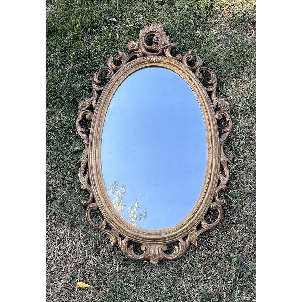 1970s Syroco Ornate Gold Oval Hanging Wall Mirror USA Regency MCM
