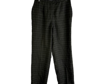 Pantalones de vestir de lana a cuadros de los años 90 para mujer, con parte delantera plana, estilo grunge Old Money, pantalones a cuadros para mujer, pantalones de lana vintage, pantalones Old Money
