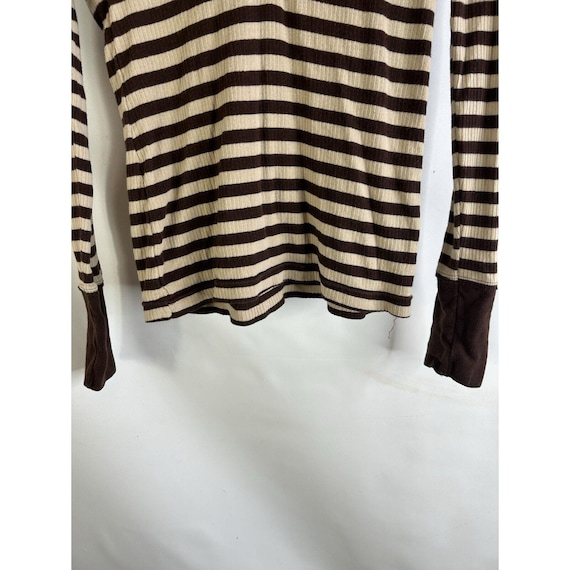 Y2K Womens Large Striped Thermal Hooded Henley Shirt Grunge NOBO
