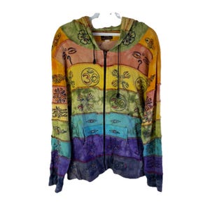Felpa con cappuccio patchwork arcobaleno stile streetwear anni '90, taglia M, felpa patchwork da donna, giacca arcobaleno vintage, streetwear