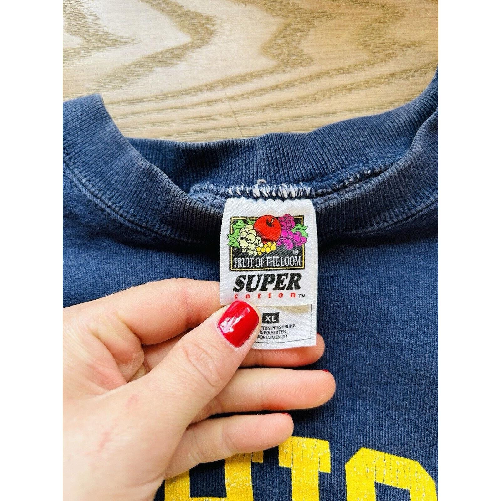 90s Mens XL Michigan Spell Out Faded Crewneck Sweatshirt Navy Blue