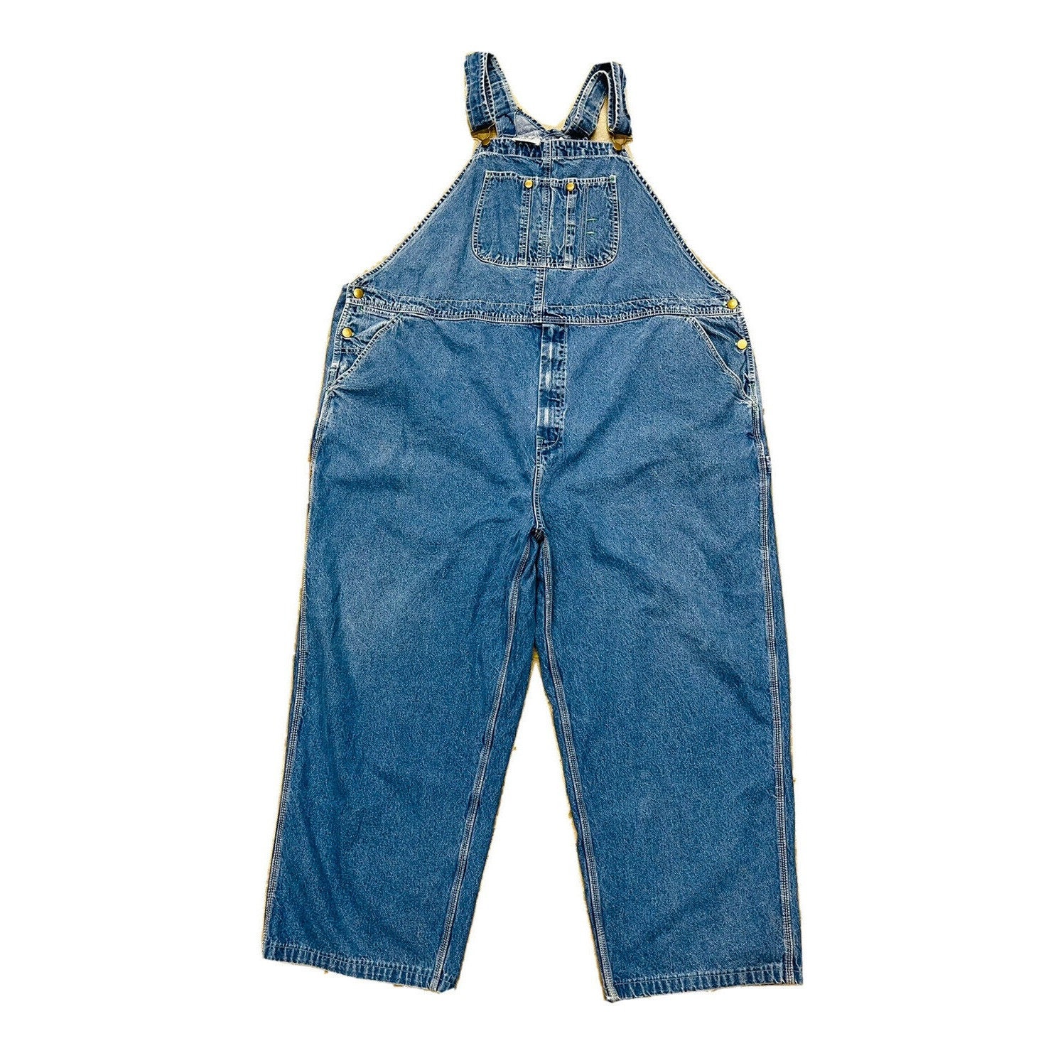 90s Rockabilly Mens 54 Faded Denim Blue Jean Bib Overalls