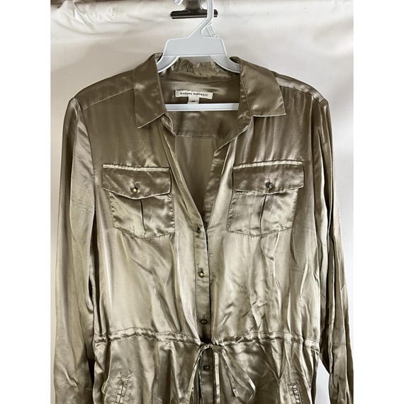Y2K Banana Republic Womens XS Silk Satin Button Shirt, Banana Republic Womens Button Shirt, Vintage Silk Satin Blouse, Military Shirt View 5