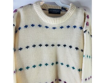 VTG 90s Mens Large Chunky Wool Birdseye Knit Crewneck Sweater