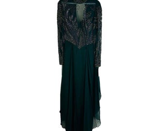 NOS Y2K Damen 6 Seiden-Chiffon Perlen fließendes Kleid Fee Whimsigoth Deco, Damen Seidenkleid, Vintage Fee Kleid, Seide verschönerte Kleid