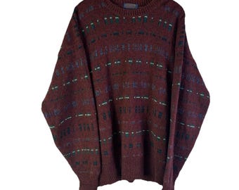 Maglione Pendleton Lobo in lana vergine anni '90, lavorato a maglia geometrica, taglia grande, USA, maglione vintage Pendleton Lobo, maglione da uomo, lana vergine