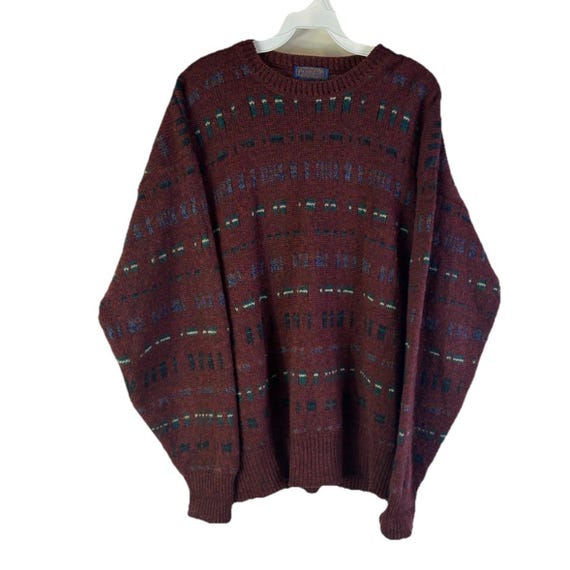 90s Pendleton Lobo Virgin Wool Sweater Geometric Knit Mens Large USA, Vintage Pendleton Lobo Sweater, Mens Knit Sweater, Virgin Wool