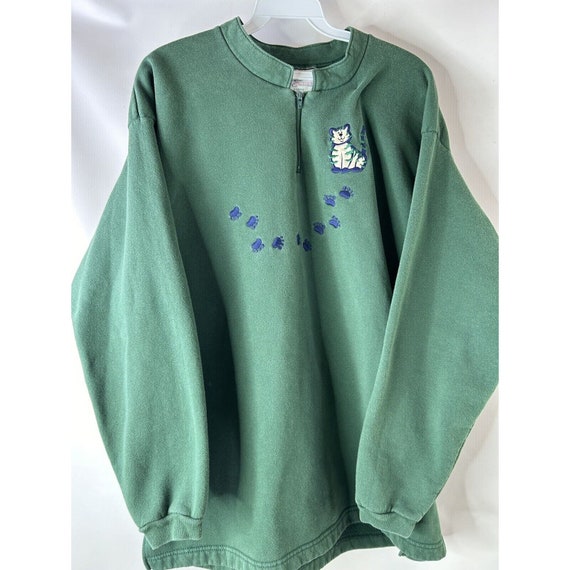 90s Womens XL Kitty Cat Paw Prints 1/2 Zip Faded … - image 3