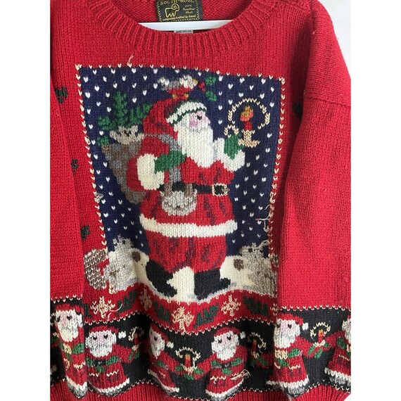 90s Womens Large Hand Knit Wool Santa Clause Christmas Sweater, Womens Knit Sweater, Vintage Wool Christmas Knit Sweater, Ugly Christmas View 3