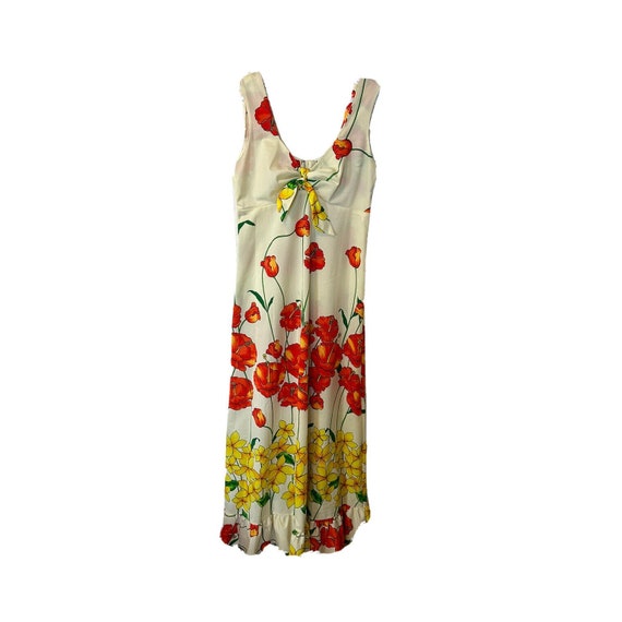 80s Womens Small Hawaiian Floral Hostess Ruffled … - image 2