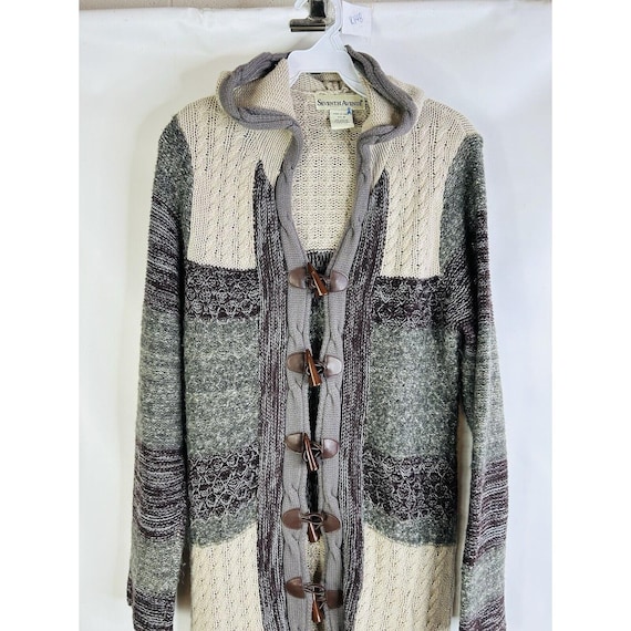 90s Womens Medium Patchwork Toggle Hooded Cardiga… - image 4