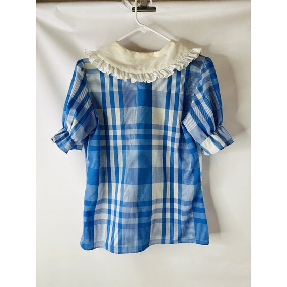 80s Womens Medium Picnic Plaid Puff Sleeve Button… - image 7