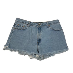 Levis 556 de los años 90 chicos se ajustan a corte personalizado de pantalones cortos Jean desgastados EE.UU. mujeres 16, pantalones cortos Levis vintage, jeans Levis 556, pantalones cortos Daisy Duke para mujer