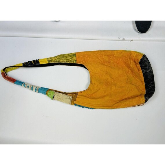 90s Hippy Boho Rainbow Patchwork Shoulder Bag Tot… - image 4